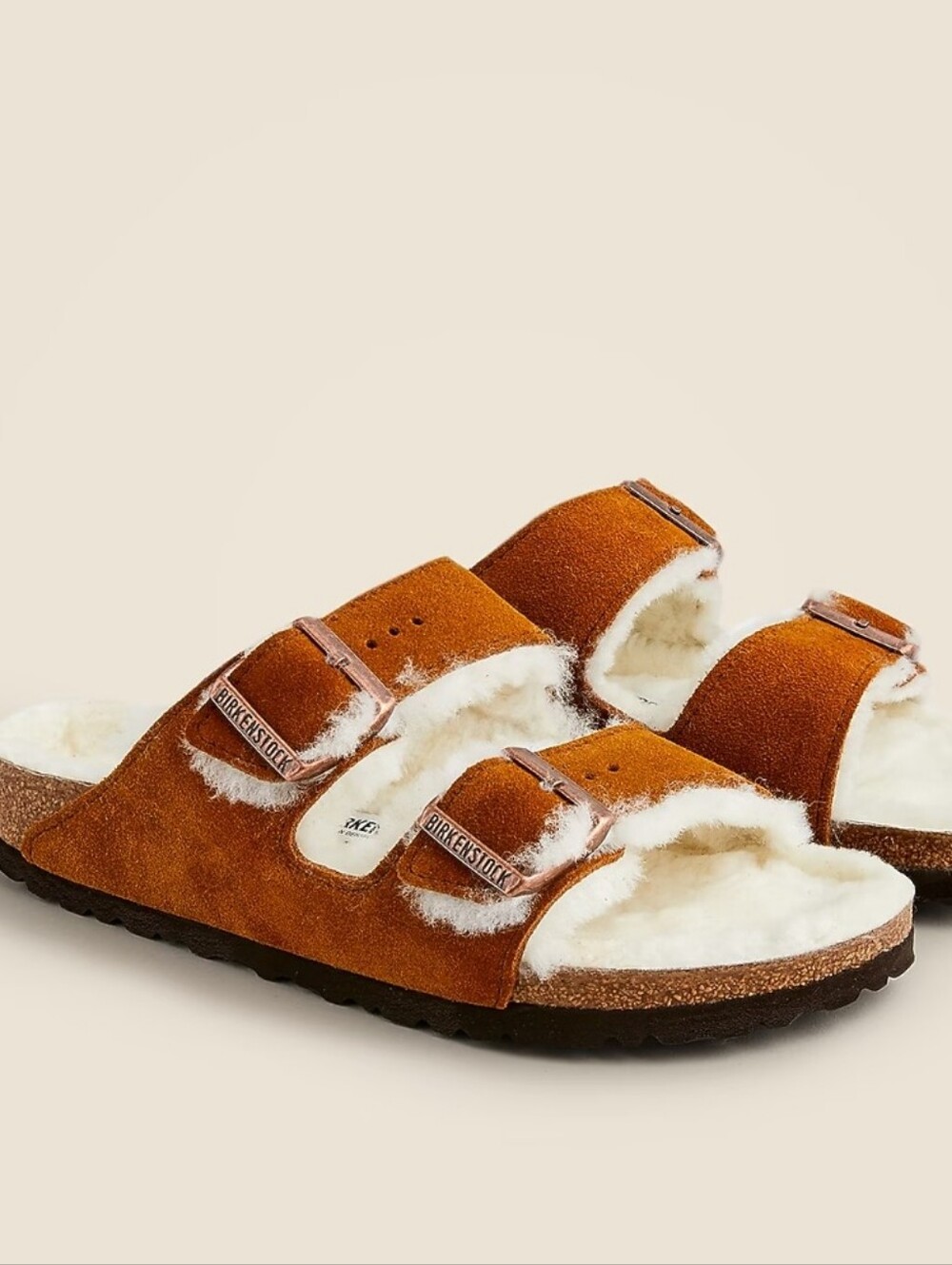 Birkenstock Arizona Shearling Lined Sandals- Mink Suede/Natural Shearling